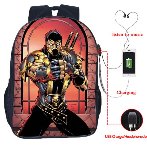 Scorpion In Mortal Kombat X USB Charge Backpack Mega Charizard Split Students Boys Girls Knapsack Men Women Travel Laptop Rucksack - Image 3