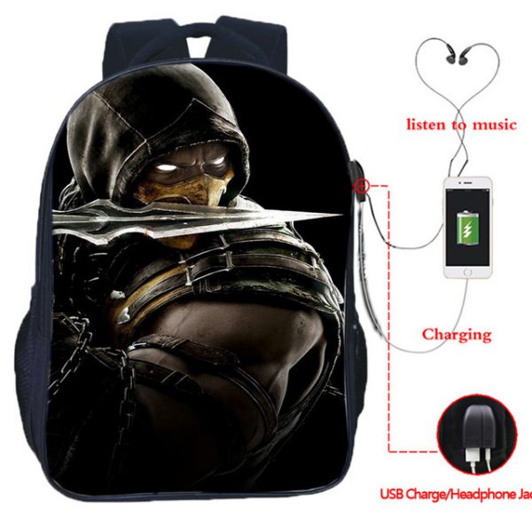 Scorpion In Mortal Kombat X USB Charge Backpack Mega Charizard Split Students Boys Girls Knapsack Men Women Travel Laptop Rucksack - Image 6