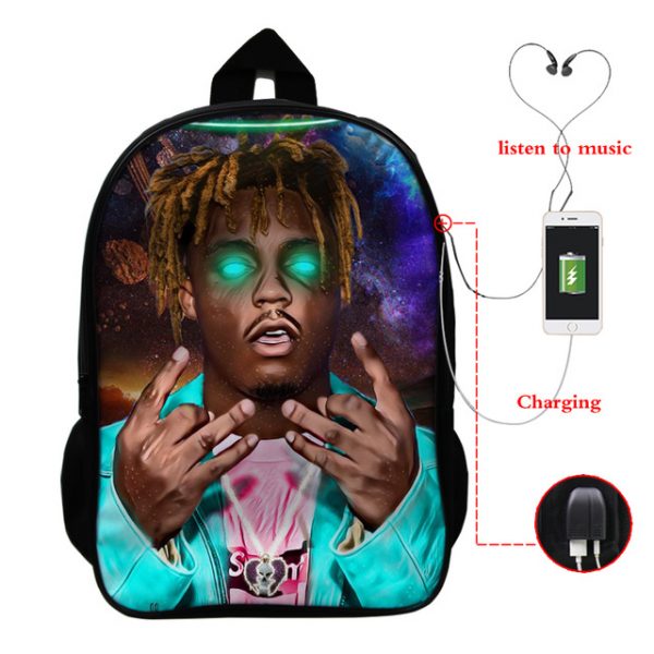 Juice Wrld USB Charge Backpack Mega Charizard Split Students Boys Girls Knapsack Men Women Travel Laptop Rucksack