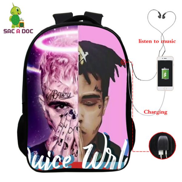 Juice Wrld USB Charge Backpack Mega Charizard Split Students Boys Girls Knapsack Men Women Travel Laptop Rucksack - Image 2