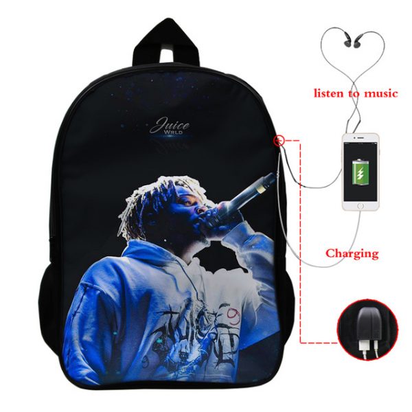 Juice Wrld USB Charge Backpack Mega Charizard Split Students Boys Girls Knapsack Men Women Travel Laptop Rucksack - Image 11