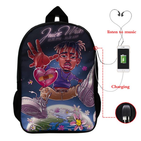 Juice Wrld USB Charge Backpack Mega Charizard Split Students Boys Girls Knapsack Men Women Travel Laptop Rucksack - Image 15