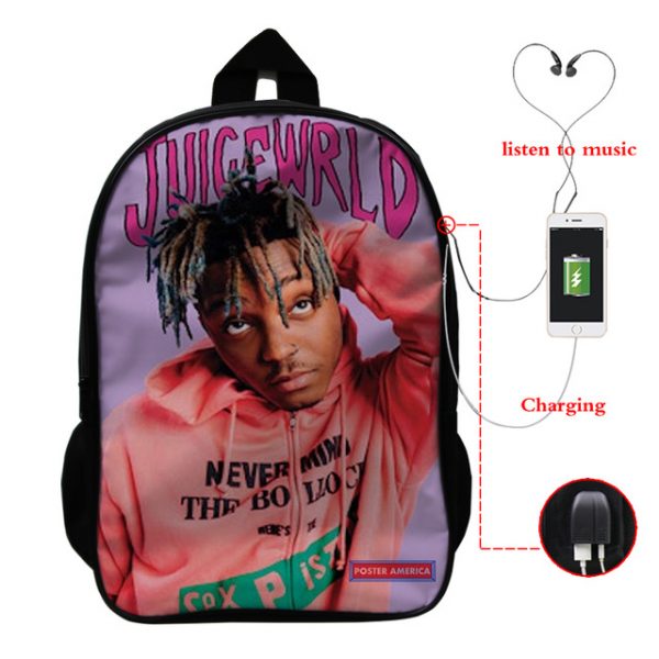 Juice Wrld USB Charge Backpack Mega Charizard Split Students Boys Girls Knapsack Men Women Travel Laptop Rucksack - Image 16