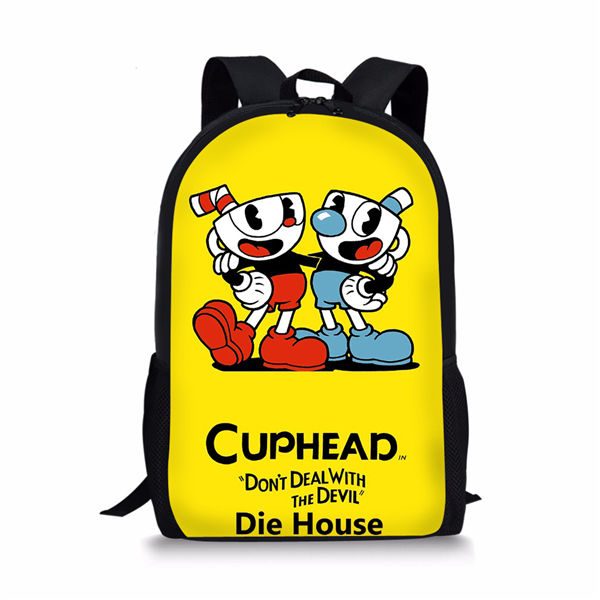 Cuphead 3D Print Black Backpack Kid Children Bookbag Students Customize - Image 27