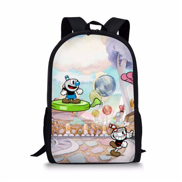 Cuphead 3D Print Black Backpack Kid Children Bookbag Students Customize - Image 28