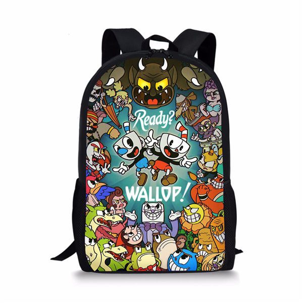 Cuphead 3D Print Black Backpack Kid Children Bookbag Students Customize - Image 8