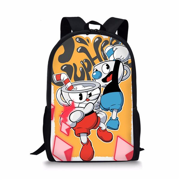 Cuphead 3D Print Black Backpack Kid Children Bookbag Students Customize - Image 37