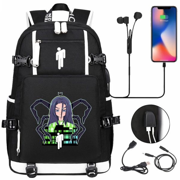 Billie Eilish USB headset youth student schoolbag men and women travel backpack - Image 11