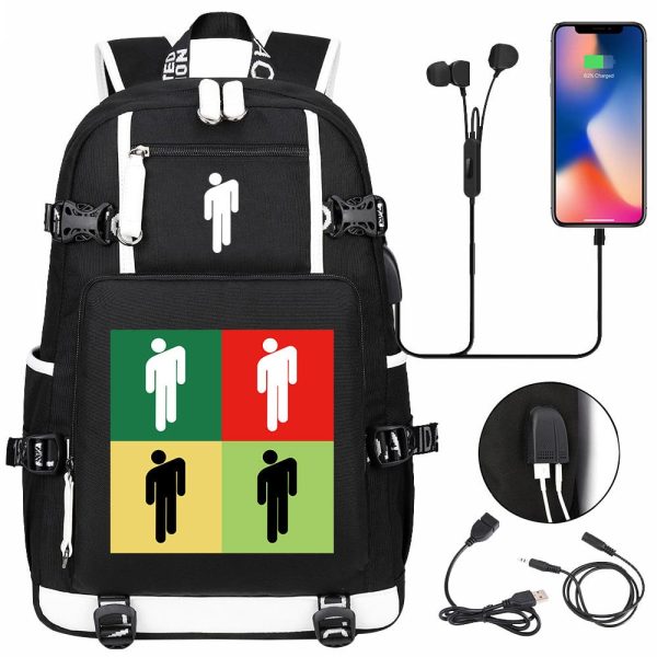 Billie Eilish USB headset youth student schoolbag men and women travel backpack - Image 13