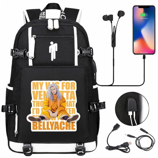 Billie Eilish USB headset youth student schoolbag men and women travel backpack - Image 15