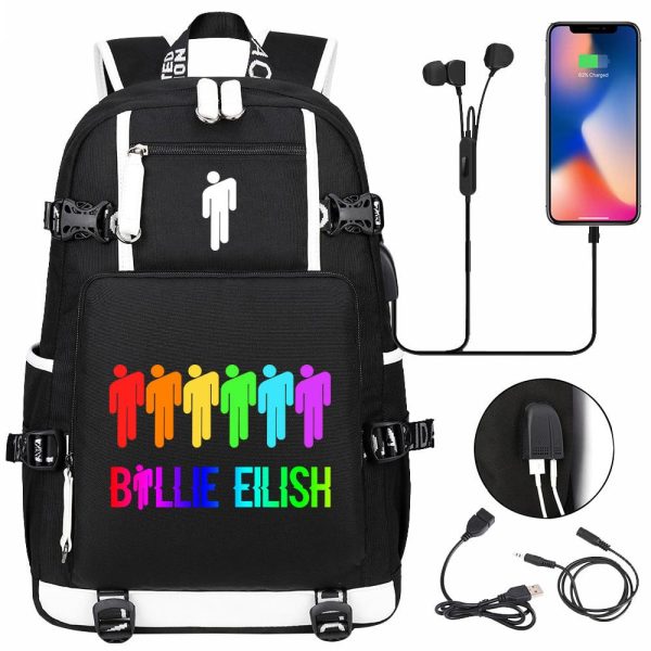 Billie Eilish USB headset youth student schoolbag men and women travel backpack - Image 16