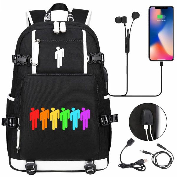 Billie Eilish USB headset youth student schoolbag men and women travel backpack - Image 17