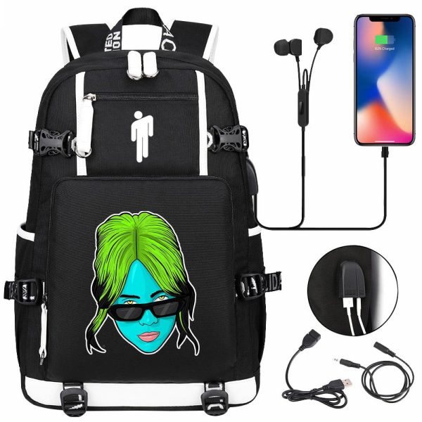 Billie Eilish USB headset youth student schoolbag men and women travel backpack - Image 8