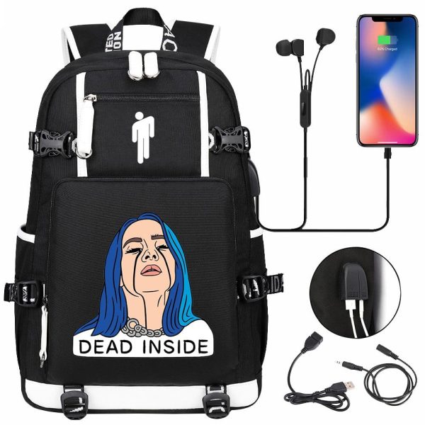 Billie Eilish USB headset youth student schoolbag men and women travel backpack - Image 9